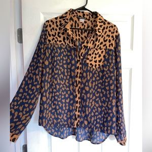 Navy, Black & Tan Leopard Button Up